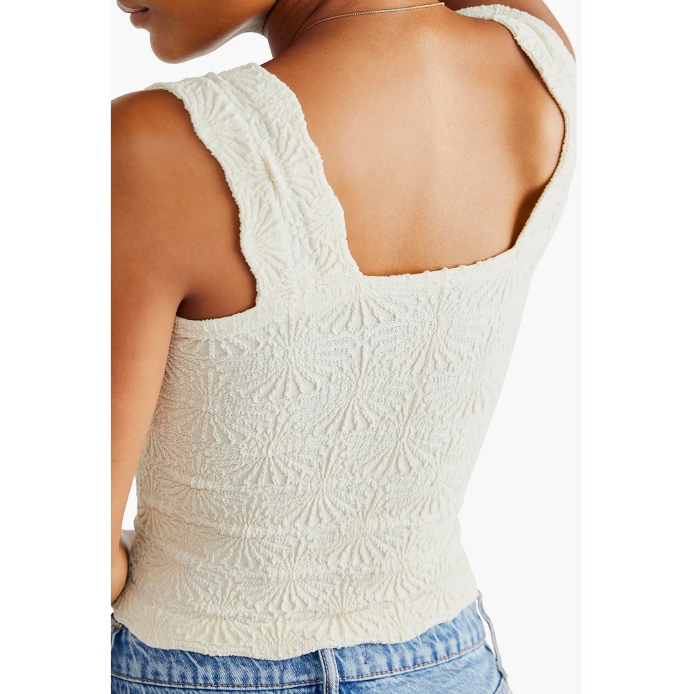 Intimately Free People Ivory Textured Popcorn Tank Top Square Neck M-L 62728985 - Picture 2 of 7